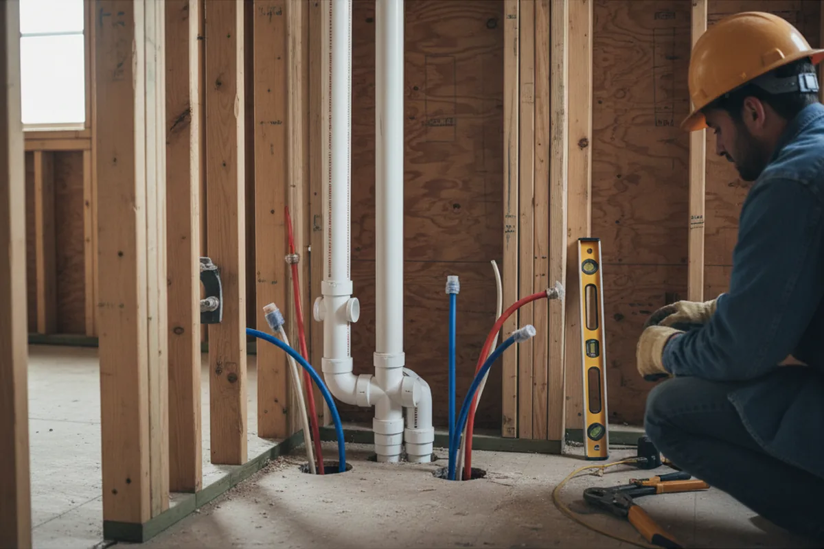 Drain and supply rough-in during Leak Detection in Great River